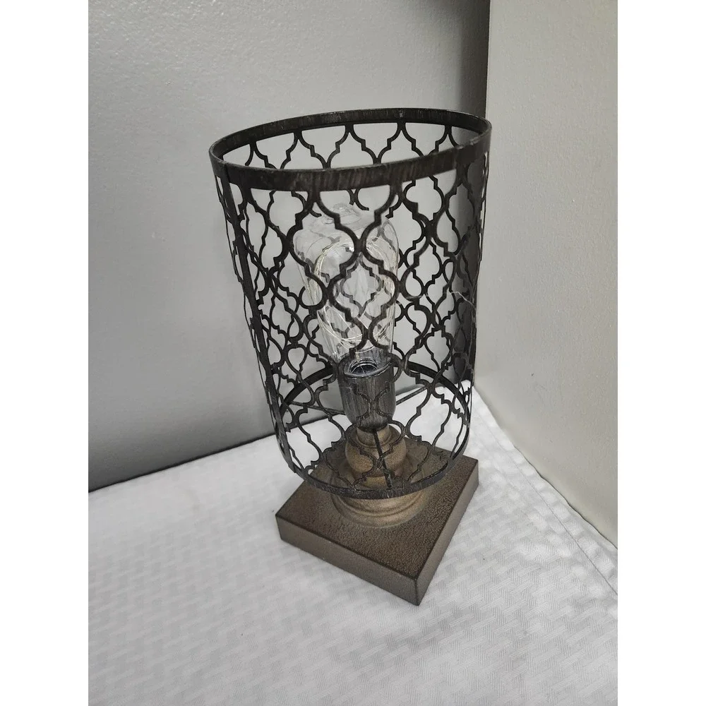 Industrial Bronze Metal Cage Battery Operated Table Lamp Lattice Edison Bulb